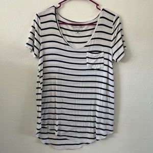 Hollister black and white stripped v neck tee